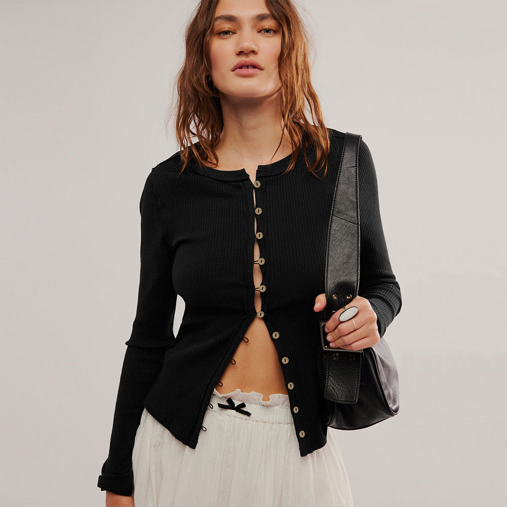 Strickjacke mit Knöpfen in Rippenoptik für Damen - Seliane
