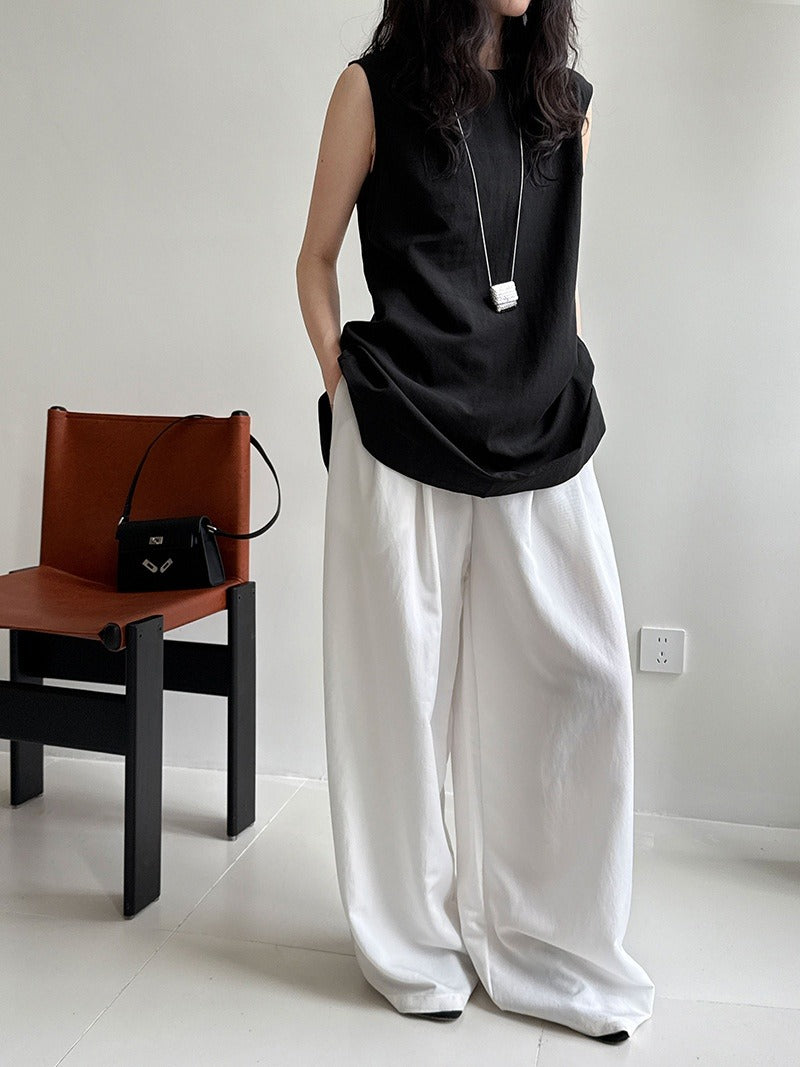 Ärmellose Damenbluse aus Leinen Tencel im minimalistischen Stil - Cécile