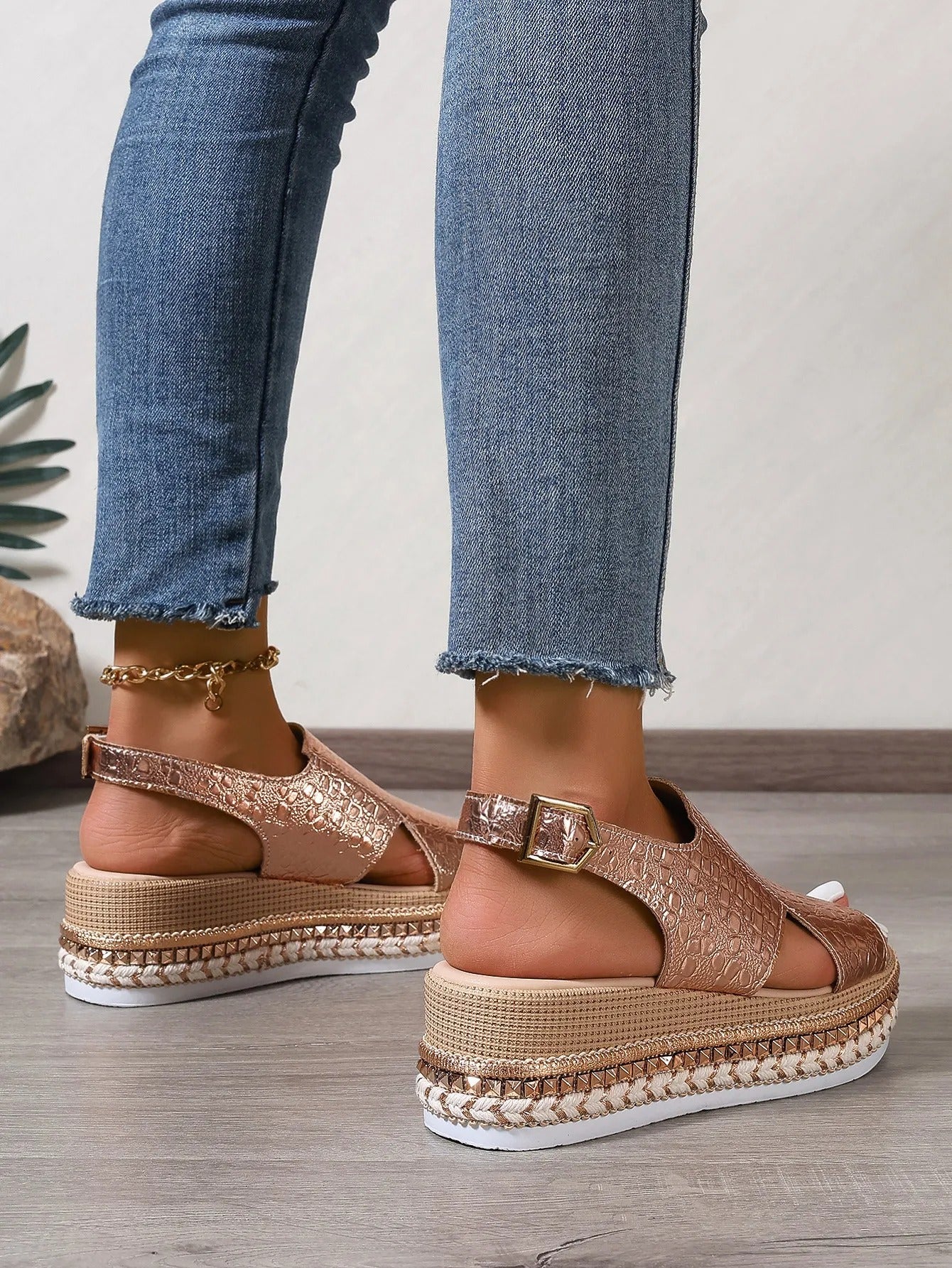 Damen Plateau-Sandalen mit geprägter Textur lässigen Stil - Julieta