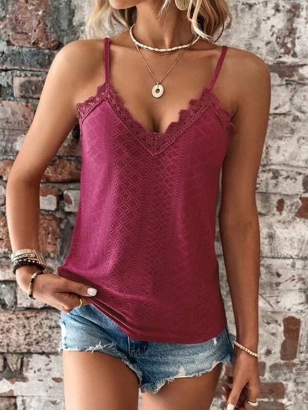 Susan - T-shirt femme col V avec dentelle