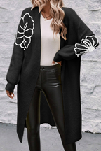 Arleth - Offene schulterfreie Duster-Strickjacke mit Blumenstickerei