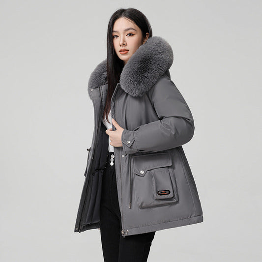 Manteau matelassé pour femme avec col en fourrure synthétique - Mirela