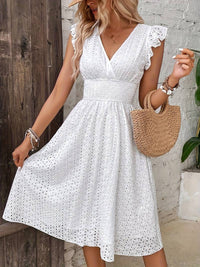 Jemima - White summer dress with V-neckline