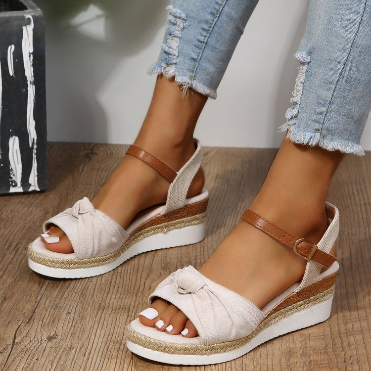 Damen-Sandalen aus Segeltuch mit lässiger Schleife im Plateau-Stil - Beatriz