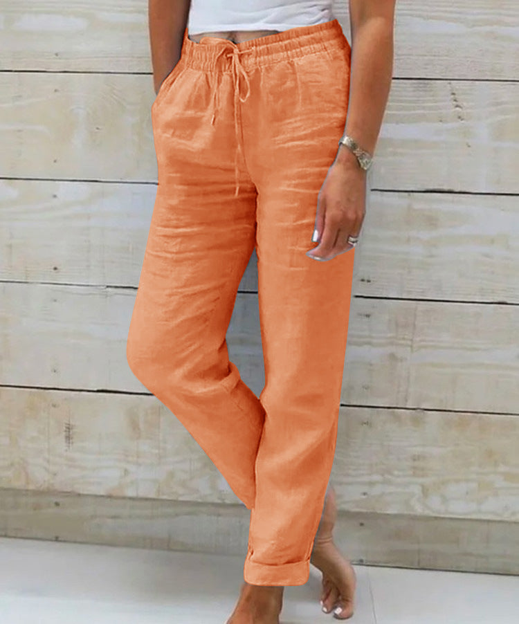 Leinenhose mit elastischem Bund und Kordelzug für Damen - Helga