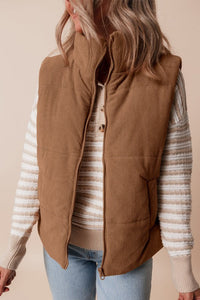 Gilet à col roulé en velours côtelé matelassé pour femme - Norayne