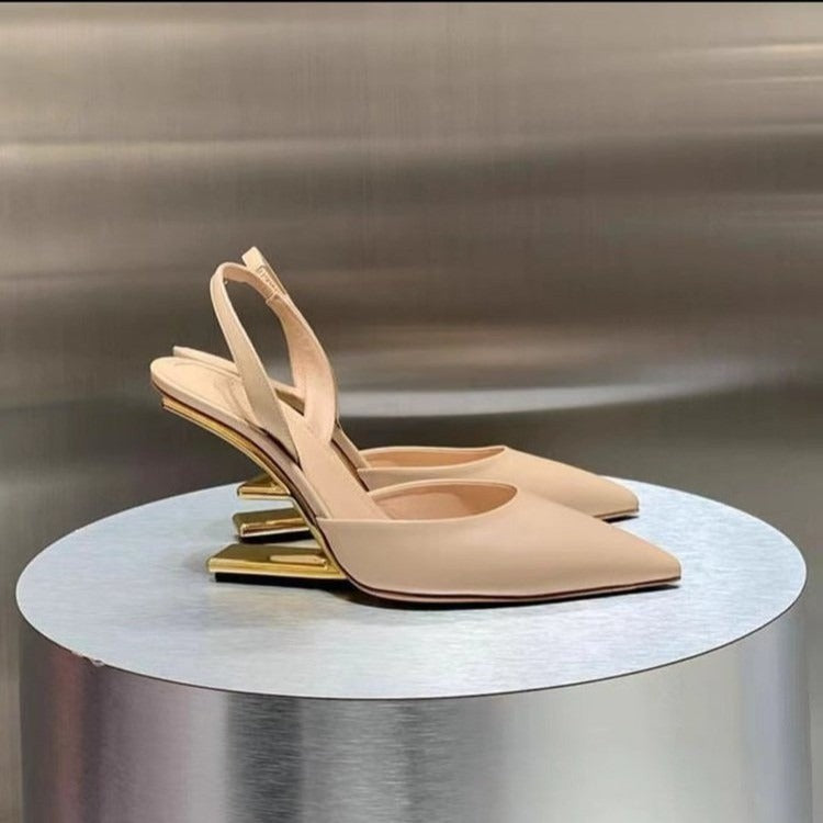 Damen-Sandalen mit geometrischem Metallic-Design und feiner Spitze - Valeria