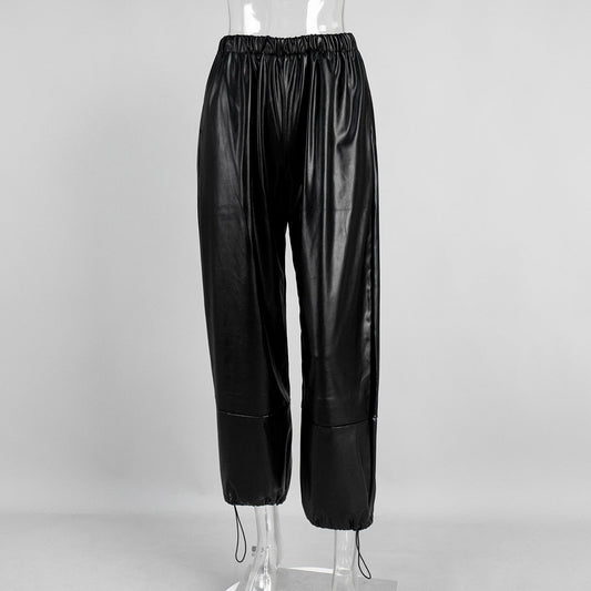 Pantalon effet cuir pour femme avec ourlet à lacets - Eirenne