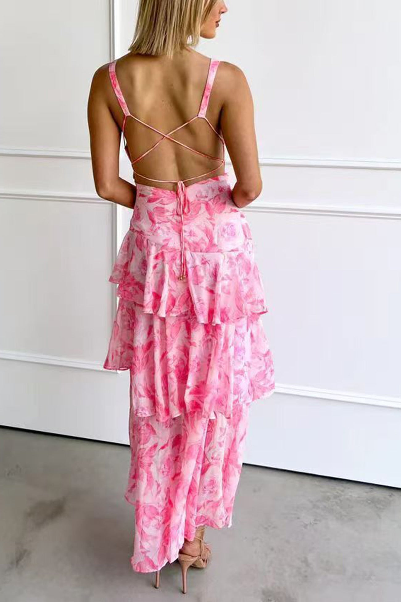 Langes Kleid mit Blumendruck und Rüschen - Camila