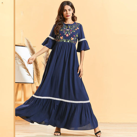 Robe longue pour femme avec broderie florale de bohème - Adriana