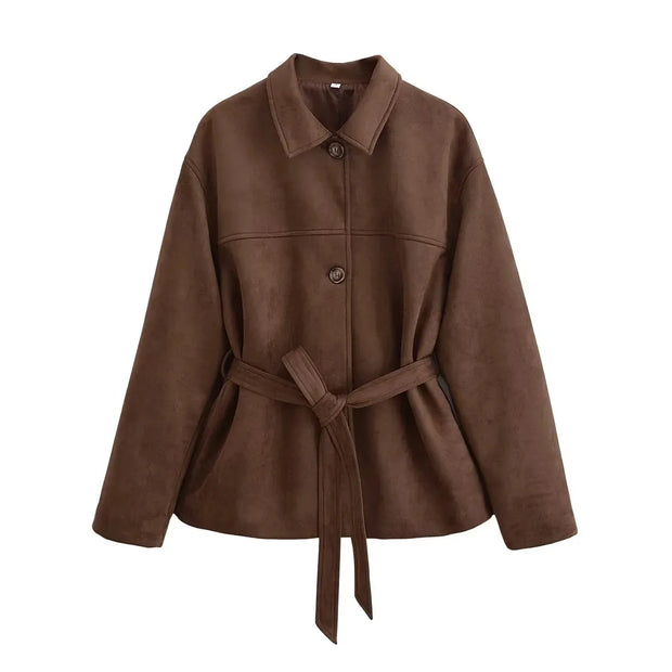 Veste en daim pour femme avec ceinture - Avelise