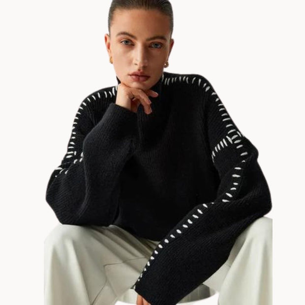 Gabrielle - Gerippter Strickpullover mit Schnürdetail an der Seite