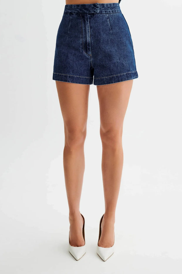 Saula - Ensemble gilet péplum en denim et short