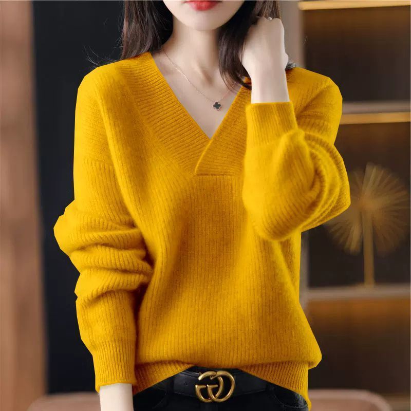 Damen Strickpulli mit V-Ausschnitt in lockerer Passform - Svala