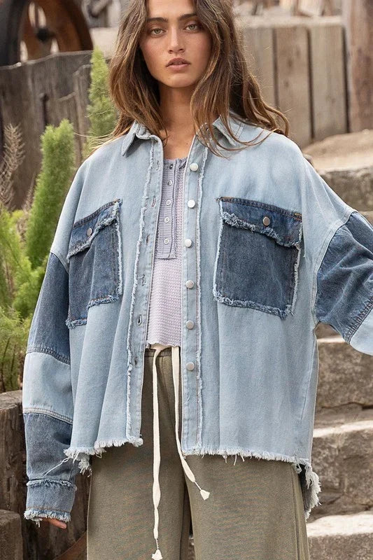 Zweifarbige Vintage-Jeansjacke für Damen – Ottilie