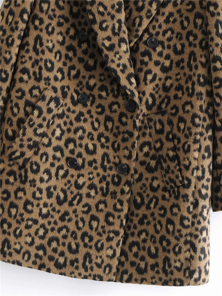 Gerade geschnittener Leopardenmantel für Damen mit Revers - Frida