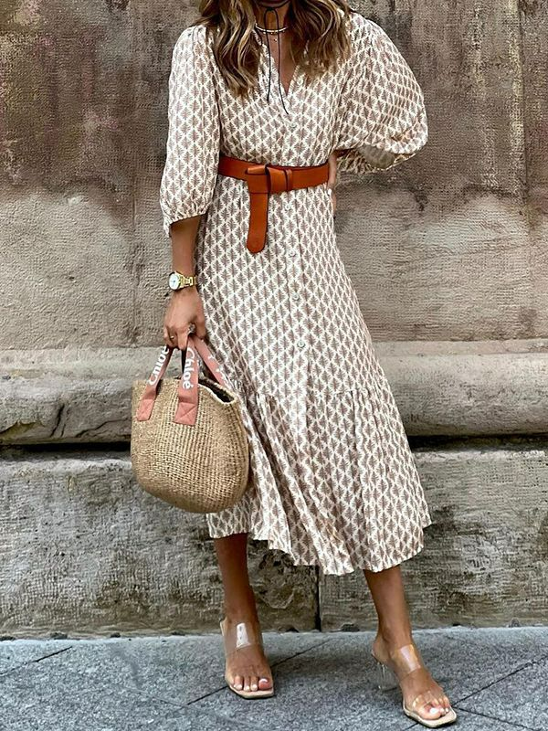 Ruffa - Printed dress with lantern sleeves