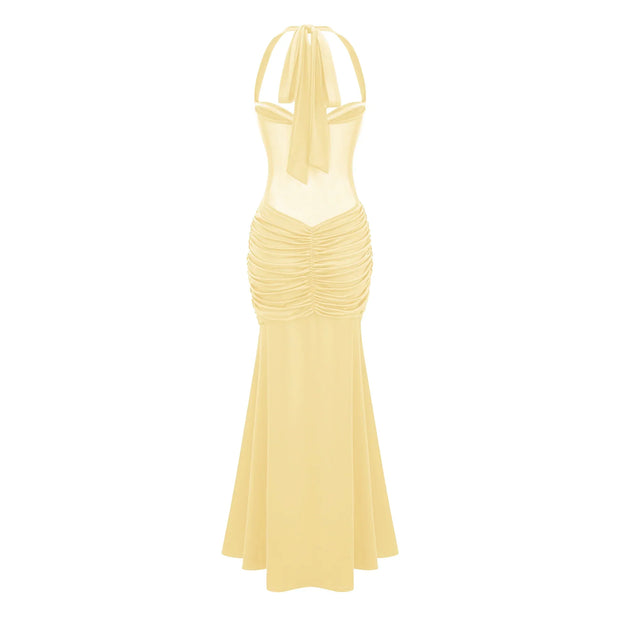 Elegantes Maxikleid für Damen mit Neckholder-Ausschnitt und Drapierungen - Elira