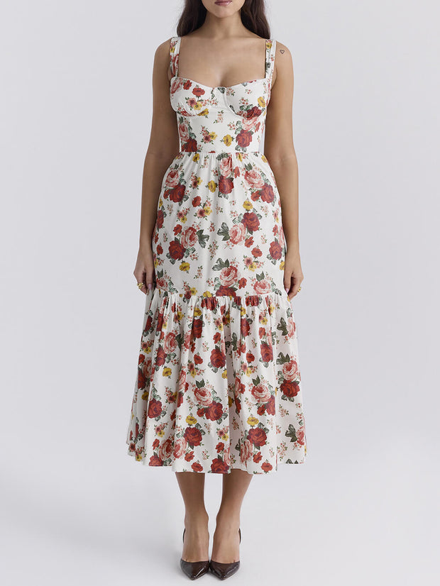 Fryda - Robe midi florale à dos nu style doux