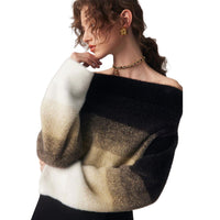 Clarissa - Schulterfreier Gradient Flauschiger Strickpullover