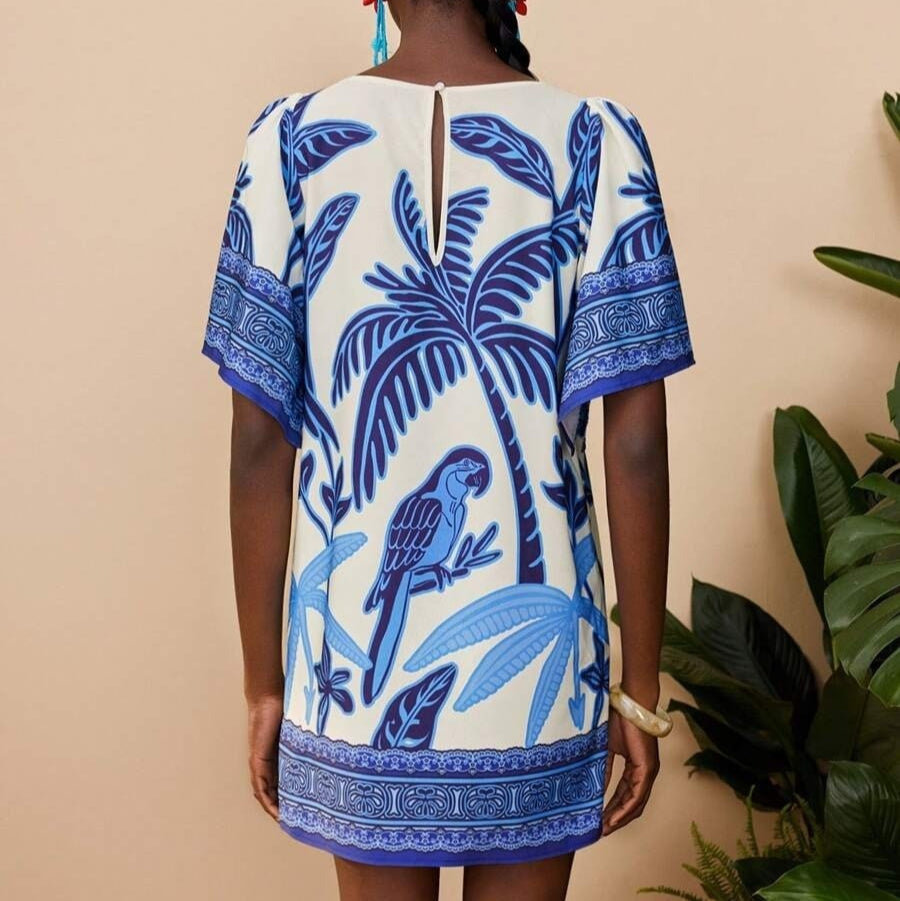 Kurzes Kleid im Ethno-Stil mit Blumendruck - Nayeli