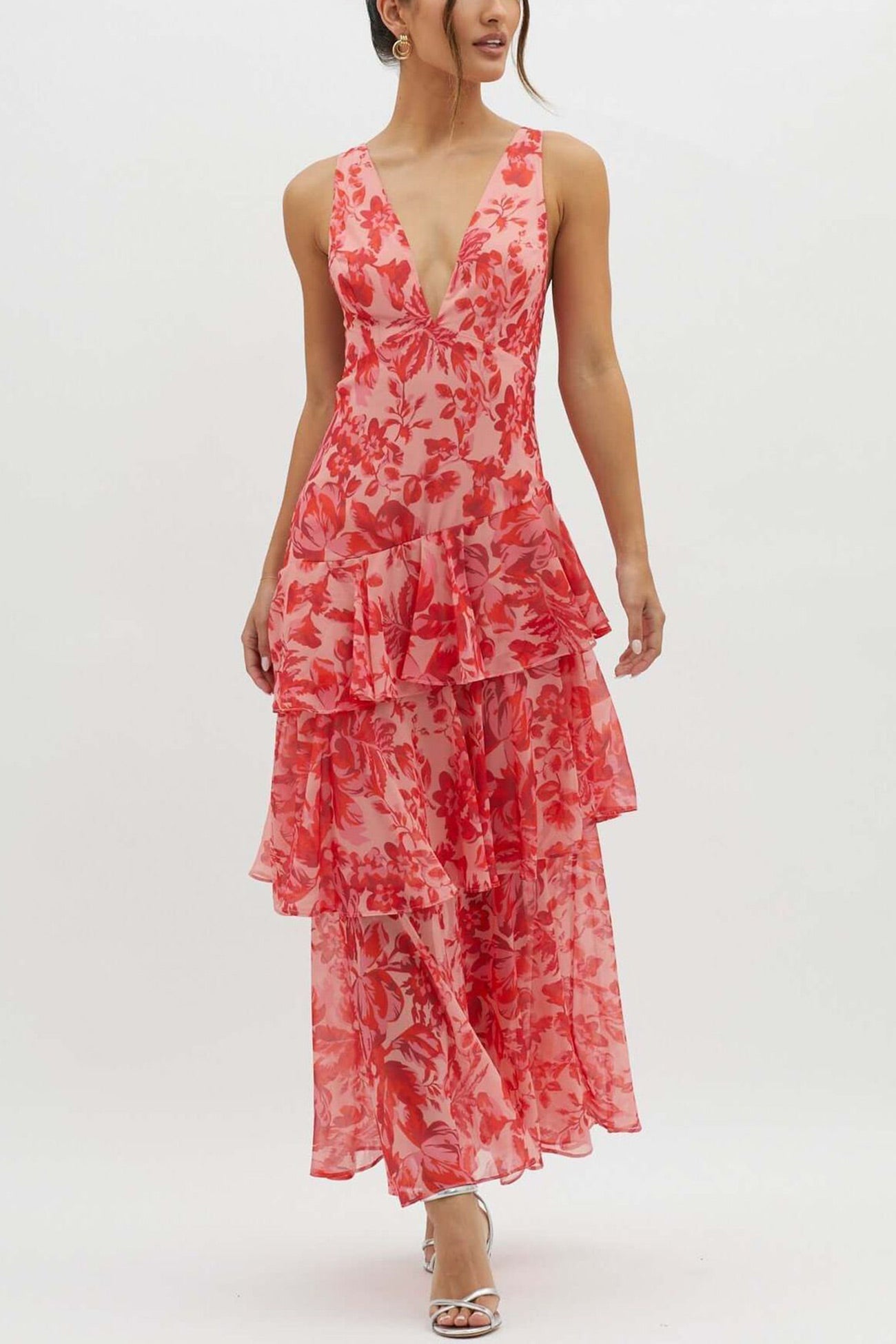 Langes Kleid mit Blumendruck und Rüschen - Camila