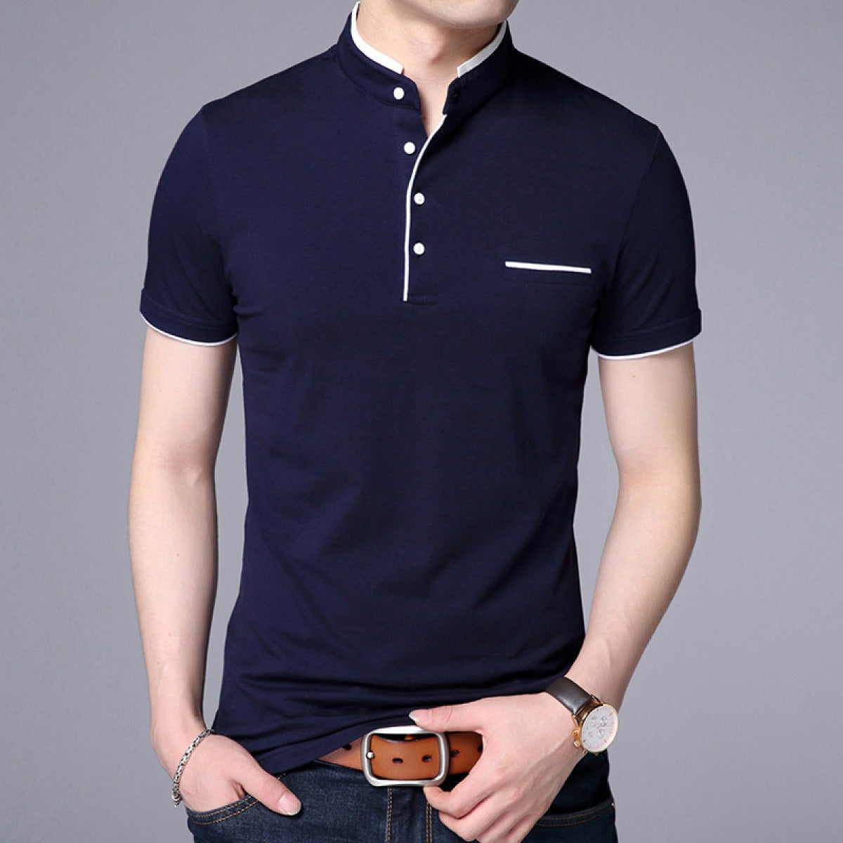 Kurzärmeliges Herren-Poloshirt aus Baumwolle mit modernem Kragen - Álvaro