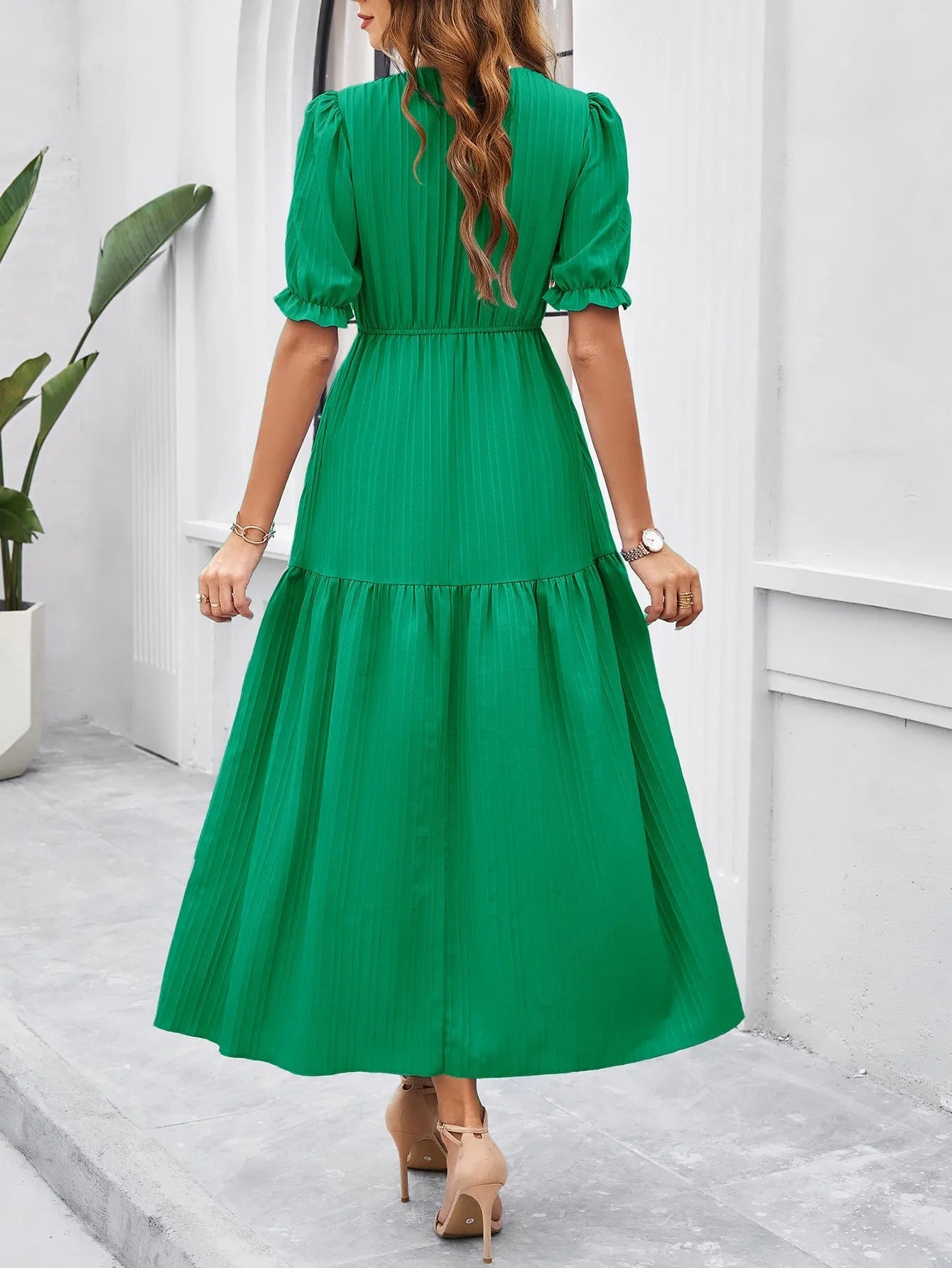 Damen Midikleid mit wabenförmigem Überkreuz-Ausschnitt - AmeliaV