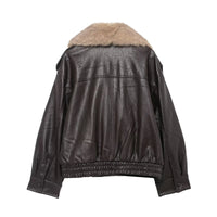 Veste femme effet cuir à large col effet fourrure - Nymera