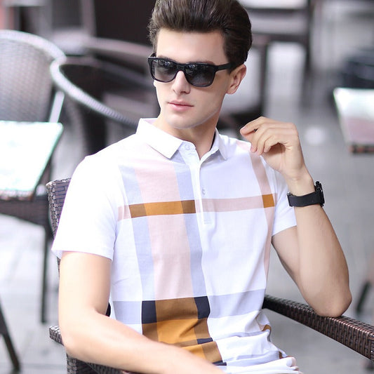 Kurzärmeliges Poloshirt aus mercerisierter Baumwolle mit modernem Karomuster für Herren - Elias