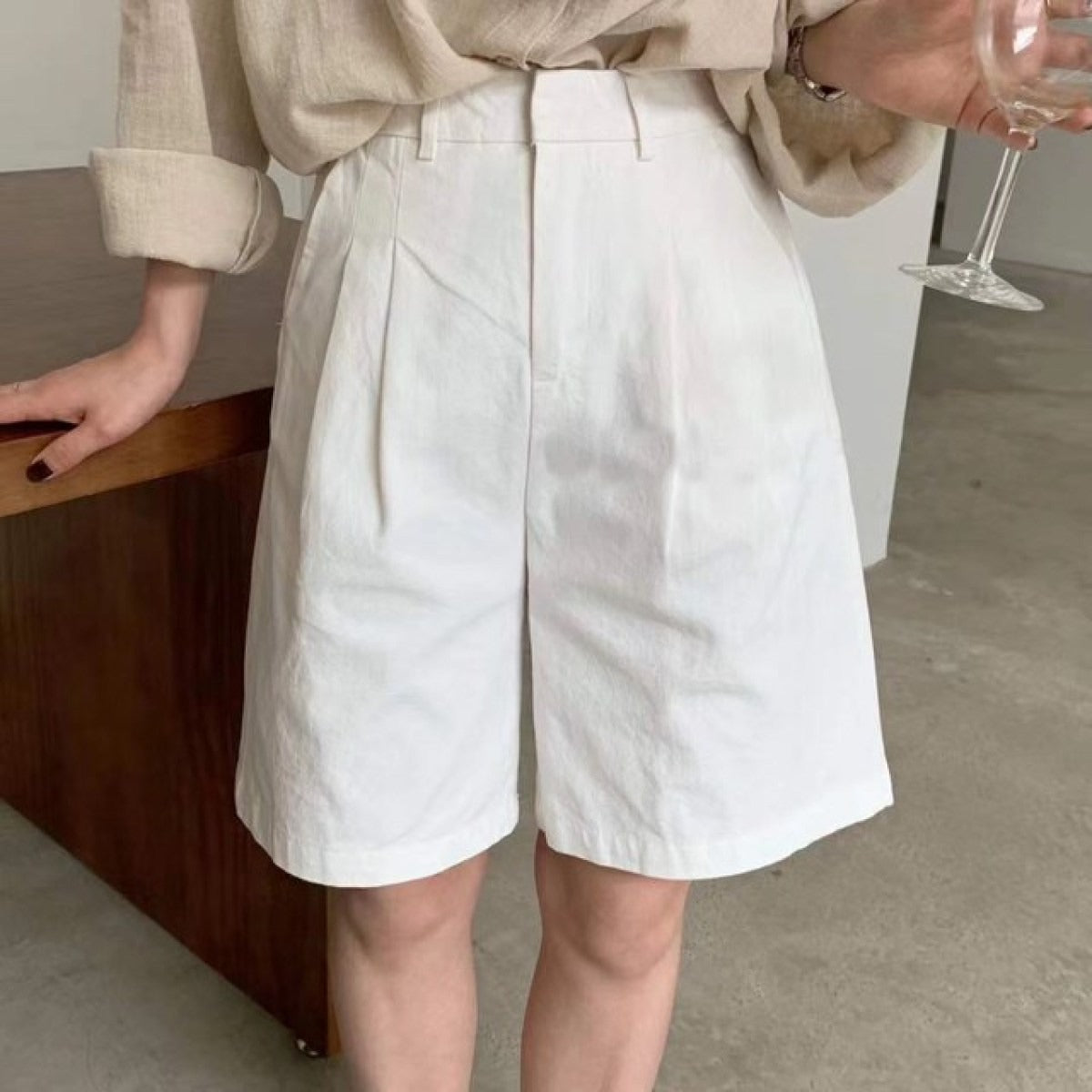 Damen-Shorts aus Leinen mit hoher Taille und geradem Schnitt - Clara