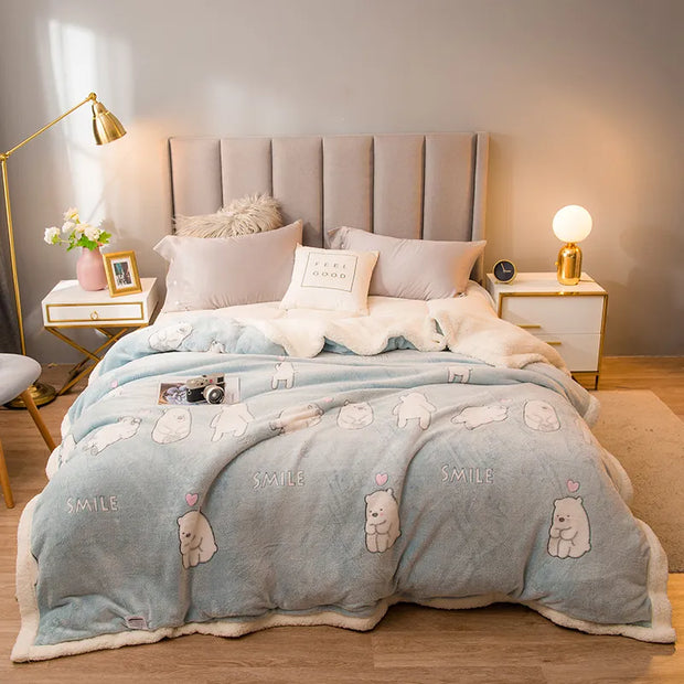 Couverture d'hiver épaisse et matelassée avec motif imprimé