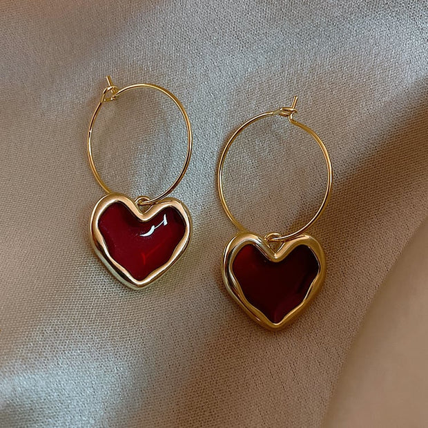 Boucles d'oreilles femme avec pendentif en forme de coeur et boucle fine