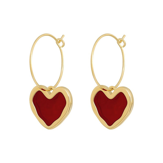 Boucles d'oreilles femme avec pendentif en forme de coeur et boucle fine