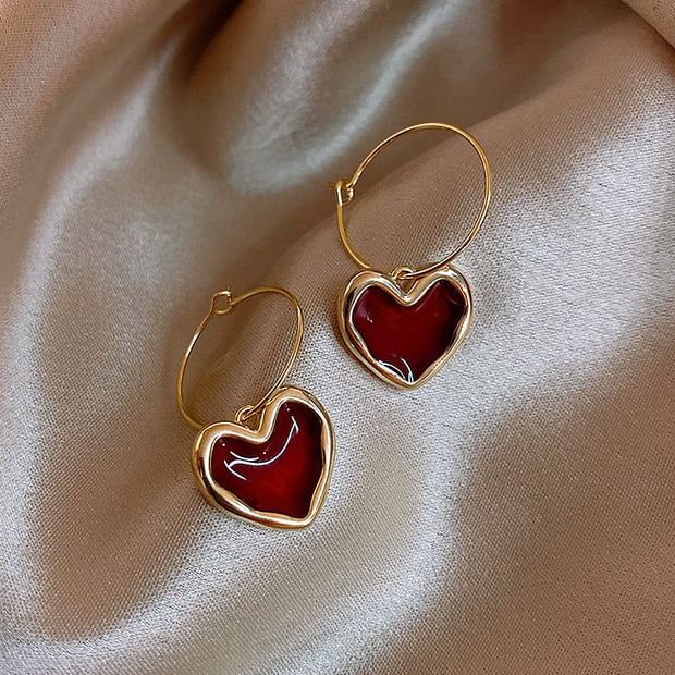 Boucles d'oreilles femme avec pendentif en forme de coeur et boucle fine