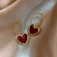 Boucles d'oreilles femme avec pendentif en forme de coeur et boucle fine