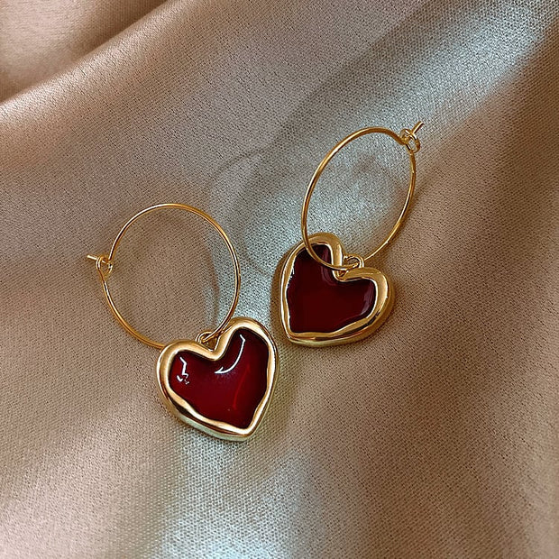 Boucles d'oreilles femme avec pendentif en forme de coeur et boucle fine