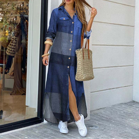 Robe chemise longue en denim à boutons pour femmes - Helena