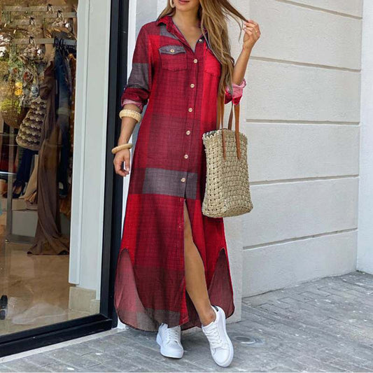 Robe chemise longue en denim à boutons pour femmes - Helena