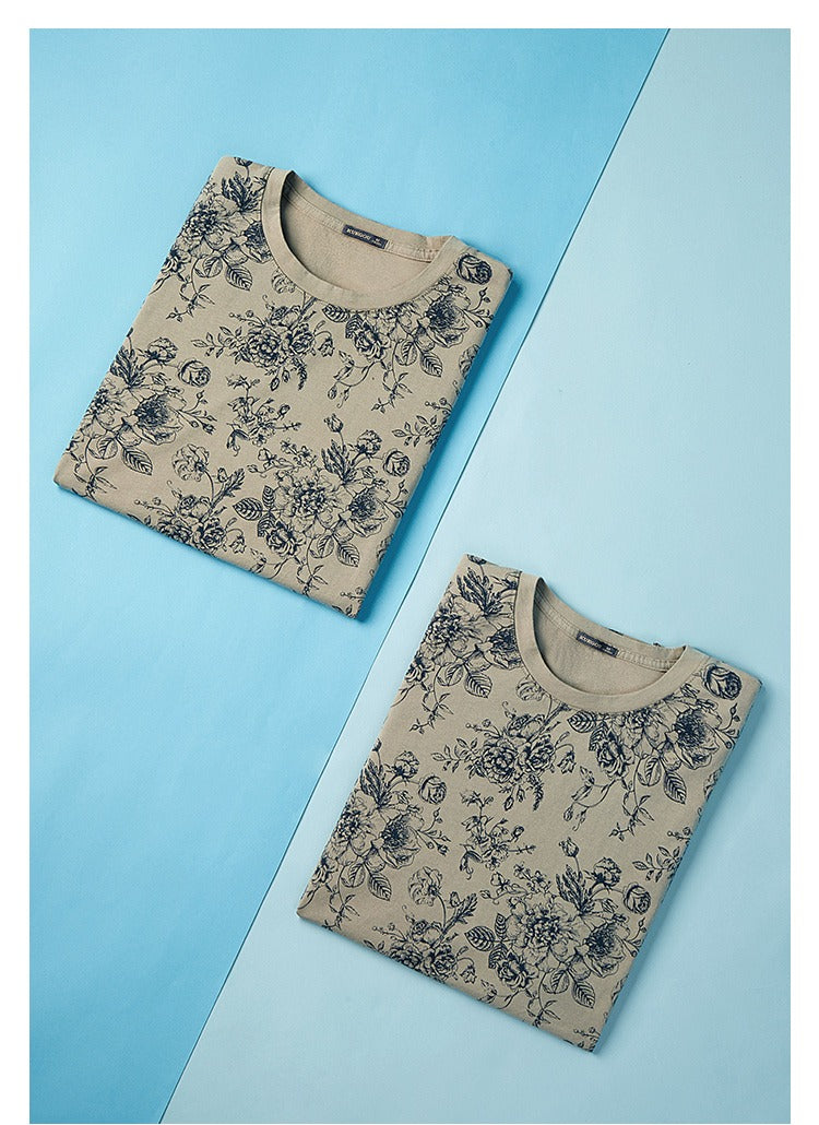 Herren-T-Shirt mit Blumendruck und normaler Passform - Mauro