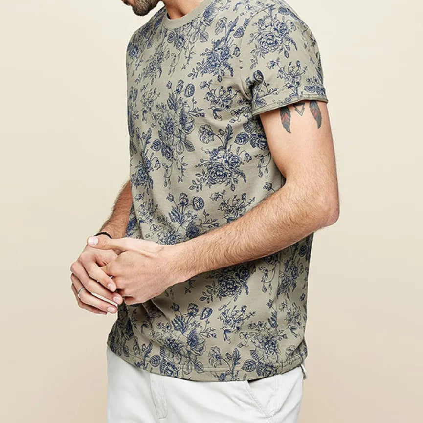 Herren-T-Shirt mit Blumendruck und normaler Passform - Mauro