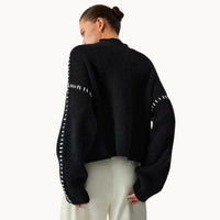 Gabrielle - Gerippter Strickpullover mit Schnürdetail an der Seite