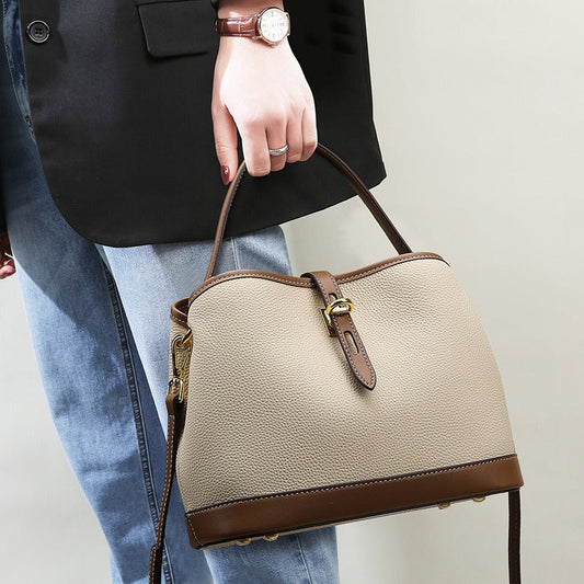 Sac à bandoulière en cuir texturé bicolore de style structuré pour femme - Teresa