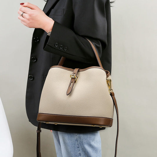 Sac à bandoulière en cuir texturé bicolore de style structuré pour femme - Teresa