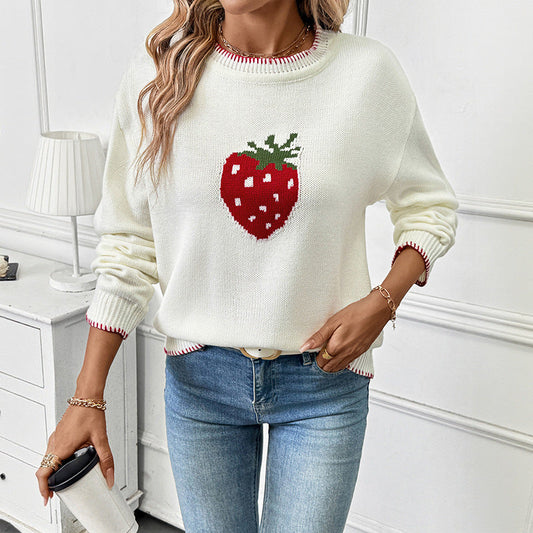 Damenstrickpullover mit Erdbeermotiv - Liane