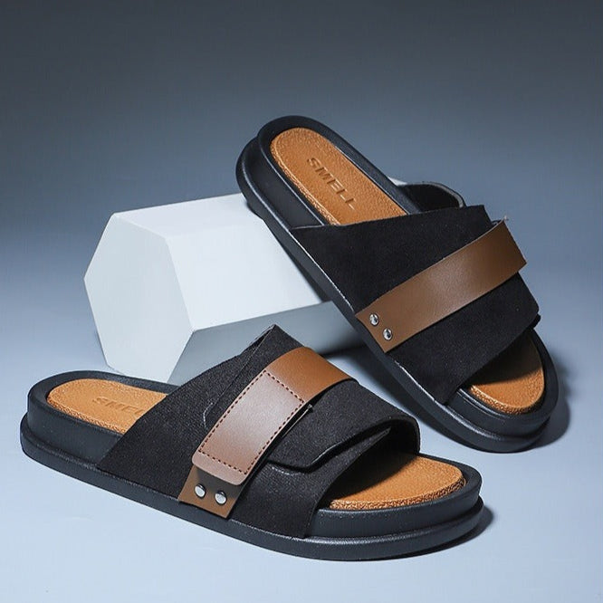 Herren-Sandalen aus Synthetikleder über Kreuz, bequemes Design - Mateo