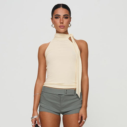 Ärmelloses Neckholder-Top für Damen mit asymmetrischer Schleife - Natalia