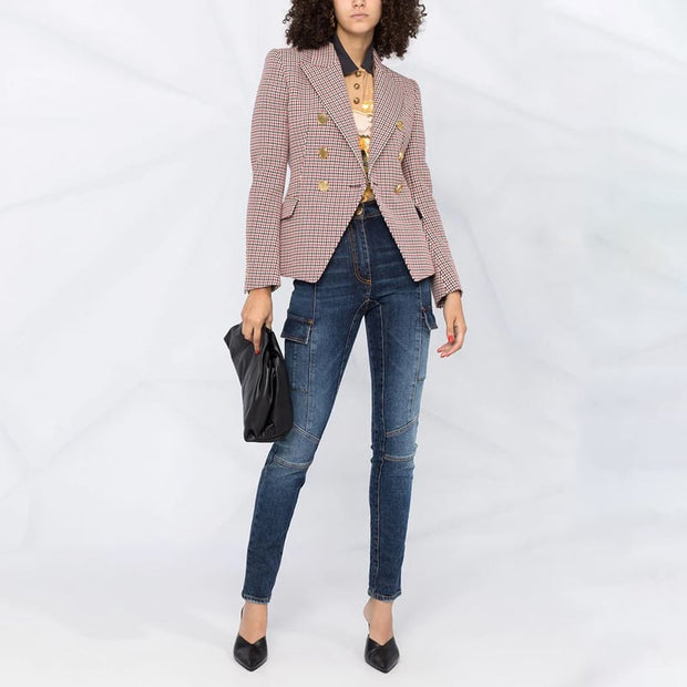 Vivi - Blazer pied-de-poule pour femme avec double boutonnage