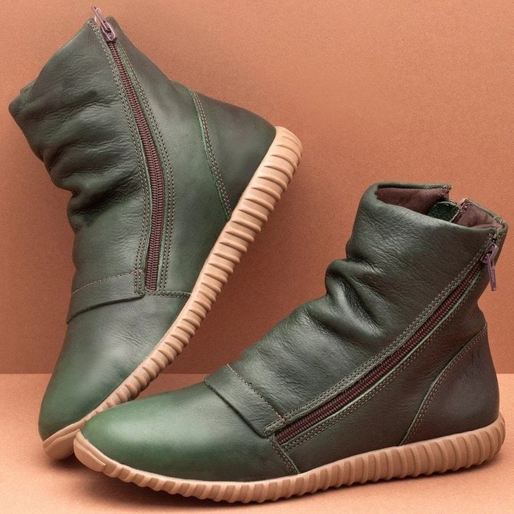 Strukturierte mittelhohe Lederstiefel für Damen - Zena