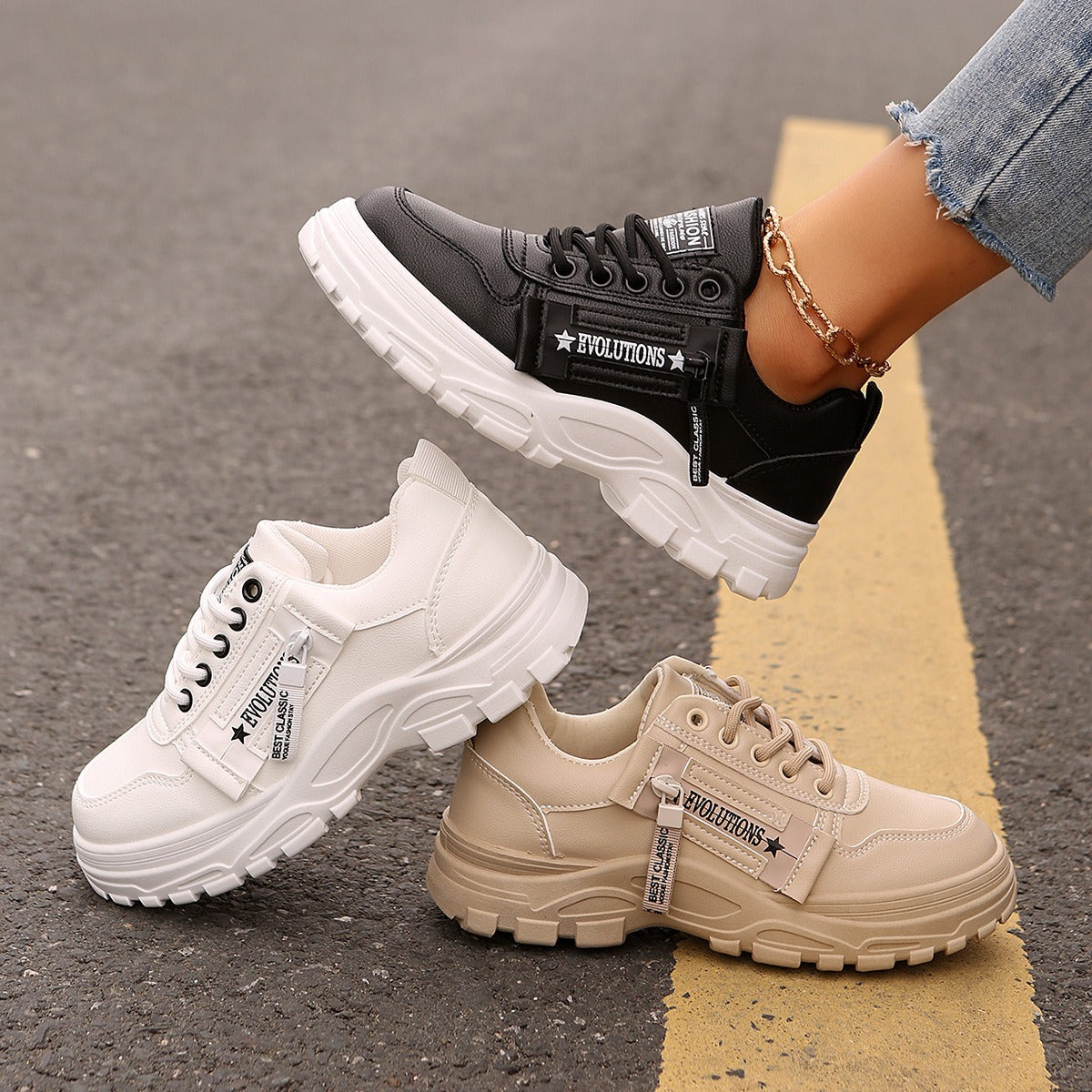 Damen-Turnschuhe im urbanen Stil mit dicken Sohlen und seitlichem Verschluss - Camila